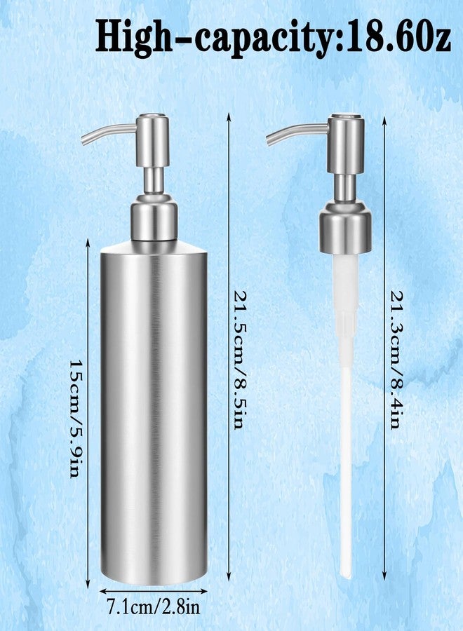 Limbeuuu 2 Pcs Brushed Nickel Soap Dispenser Stainless Steel Soap Dispenser(18.6 oz/550 Ml), Countertop Liquid Hand Soap Pump Bottle Rust Leak Proof Stand Free Metal Dispenser for Countertop Bathroom - Image 2